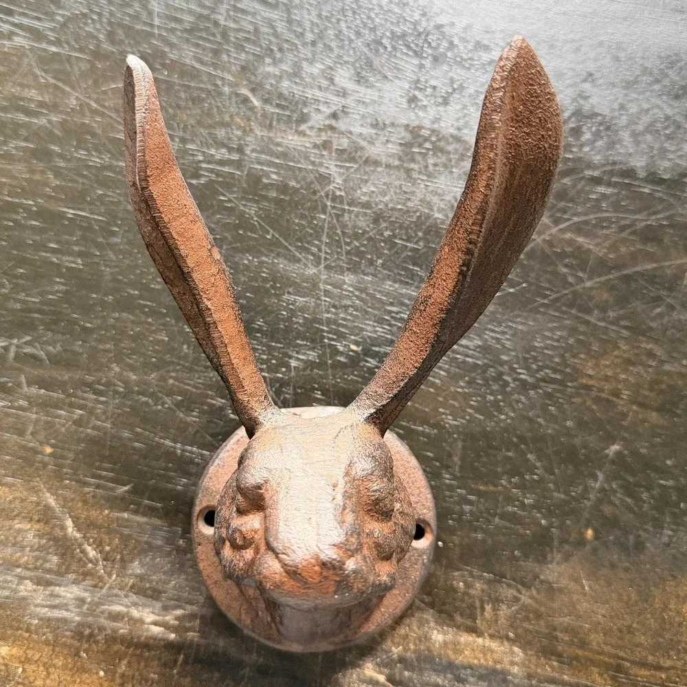 Cast Iron Rabbit Wall Hook Brown Natural Farmhouse Decor 7